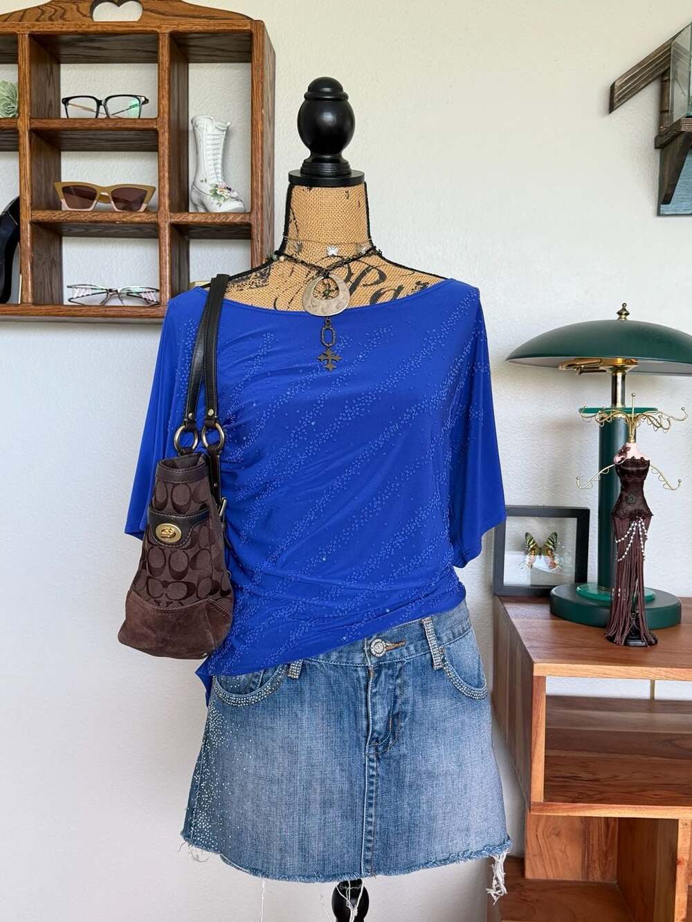 Beaded Butterfly cut slouchy top
